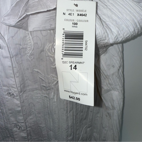 NWT Tanjay White Embroidered Button-Up Blouse 3/4 sleeve size 14 mandarin collar - Picture 6 of 10